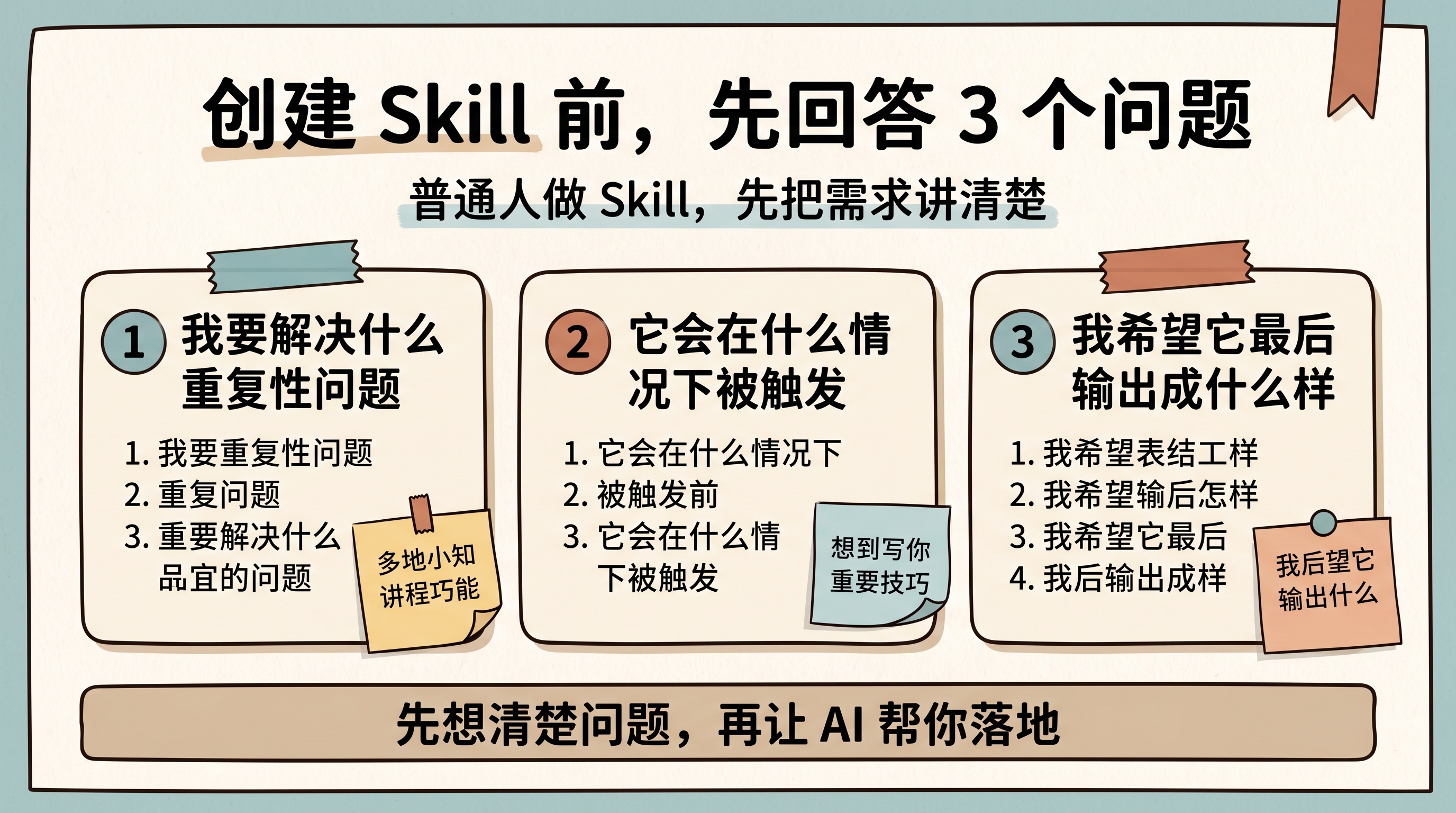 创建 Skill 前先回答的 3 个关键问题总览