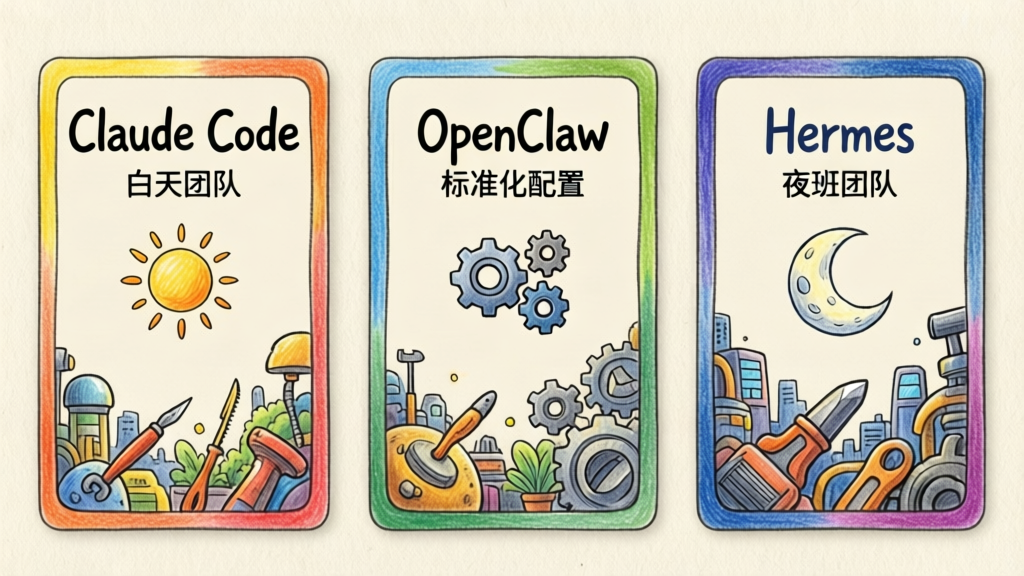 三工具对比卡片:Claude Code / OpenClaw / Hermes