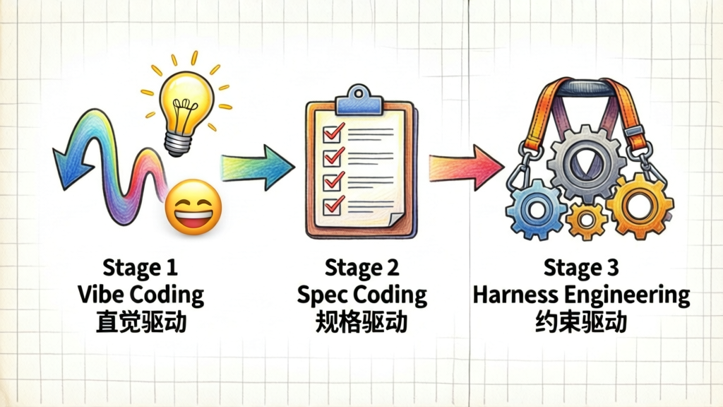 三阶段演进:Vibe Coding → Spec Coding → Harness Engineering