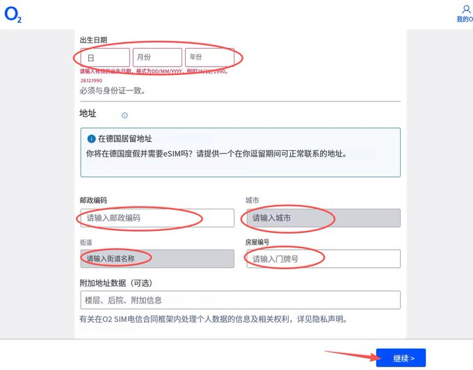 步骤 4：填写生日和德国地址
